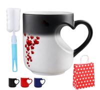 Argumub Heart-Shaped Color Changing Magic Ceramic Mug, Unique Heart Handle Coffee Cup with Red Heart Graphics - Gift for Valentine's Day, Weddings, and Anniversaries (Black)