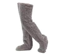 Argumub Long Fluffy Socks, Over Knee High Fuzzy Socks, Leg Warmers for Women Winter, Warm Plush Long Socks Home Sleeping Socks (UK, Alpha, One Size, Regular, Regular, Grey)