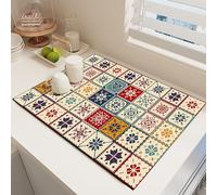 Argumub Raidley Quick Dry Dish Mat, Retro Quick-Drying Water-Draining Mat for Kitchen Bar Countertops Coffee Dish Draining Mat (Style-A, 11.8*15.7 inch)