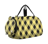 Argyle Buffalo Plaid Check Tartan Scotland Yellow Black Kids Cute Gym Bag with Shoes Compartment Lightweight Personal Item Travel Bag for School Practice, Sports, Travel