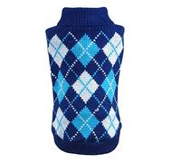 Argyle Dog Knitted Sweater Elegant Soft Knitting Pullover Pet Puppy Cat Winter Warm Vest Coat Blue L