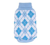 Argyle Dog Sweater | Crochet Knitted Puppy & Cat Jumper, Warm Comfortable Cold Weather Clothes for Small Dogs(Sky blue,S)
