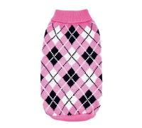 Argyle Dog Sweater | Crochet Knitted Puppy & Cat Jumper, Warm Comfortable Cold Weather Clothes for Small Dogs(Rose red,XL)