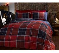 Argyle Double Quilt Duvet Cover and 2 Pillowcase Reversible Bedding Bed Set, Tartan Check - Red