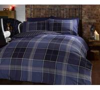 Argyle Duvet Cover Reversible Tartan Check Stripe Quilt Bedding Set Blue Double