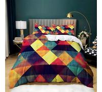 Argyle Duvet Cover Sets Colorful Small Single Bedding Set with Zipper Closure, Soft Microfiber Quilt Cover with 2 Pillowcases 40x60cm QE2390