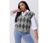 Argyle Knitted Vest Yours Grey 22-24