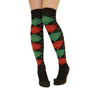 Argyle Over The Knee Socks Ladies Thigh High Diamond Check Pattern Golf Socks 4-6 (Black Red & Green Argyle)