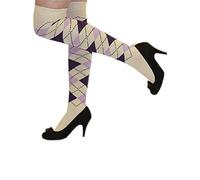 Argyle Over The Knee Socks Ladies Thigh High Diamond Check Pattern Golf Socks 4-6 (Cream & Purple Argyle)