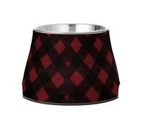 Argyle Plaid DarkRed Dogs Feeding Bowls with Stand Stainless Steel Metal Pets Bowls for Dogs Cats Rabbits Birds Whisker Friendly