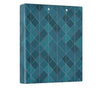 Argyle Rhombus Line Teal Blue 3 - Ring Binders with 1.57" Round Rings Fit 200 Sheets of 8.5x11 Inches Paper for Home School Meeting Office Classroom, 12.4x10.63x2.36 Inches