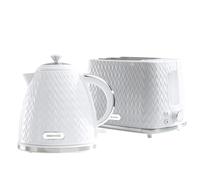 Daewoo Argyle SDA1830 1.7 Litre 3kw Jug Kettle and 2 Slice Toaster All In One Kitchen Matching Set Concealed Heating Element Easy Clean White