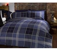 Argyle Single Quilt Duvet Cover and Pillowcase Reversible Bedding Bed Set, Tartan Check - Blue