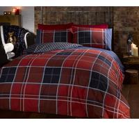 Argyle Single Quilt Duvet Cover and Pillowcase Reversible Bedding Bed Set, Tartan Check - Red