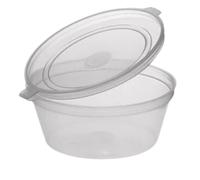 ARH Catering Supplies 100 Pack 2oz Plastic Pots With Hinged Lids - Disposable Or Reusable Leak Proof Clear Deli Sauce Pots/Containers