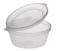 ARH Catering Supplies 50 Pack 2oz Plastic Pots With Hinged Lids - Disposable Or Reusable Leak Proof Clear Deli Sauce Pots/Containers