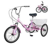 ARHAR Adult Folding Tricycles Folding Bikes, 7 Speed 20/24/26 Inch 3 Wheel Adult Trikes Cruiser Bike with Large Basket, Foldable Tricycle for Adults, Women, Men, Seniors Light Pink
