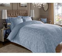 ARHAUM 600 Thread Count Floral Jacquard Duvet Set with 2 Oxford pillowcases (45 x 75 CM) | Cotton Rich Soft & Comfortable Bedding Set (Blue, Super King - 230x220CM)