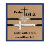 ARHTF 2pcs Cross Mustard Seed Bracelet Bible Verse Bracelets Christian Jewelry God is Within Her She Will Not Fall Cross Prayer Bracelet for Women