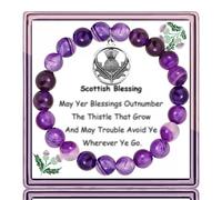 ARHTF Sassenach Gift Scottish Thistle Bracelet, Celtic Charm Blessing With Amethyst Beads, Flower Jewelry for Women, 7", Stone, no gemstone