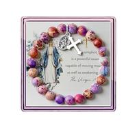 ARHTF Virgin Mary Bracelet Rosary Beads Virgin Mary Cross Charm Bracelet Confirmation First Communion Baptism Religious Christian Jewelry Gift, M, Stone, no gemstone