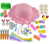 Ari & Deb Easter Decorations Easter Bonnet Kit - Make Your Own Craft Bundle Kit with Easter Bonnet Hat, Pipe cleaners Chicks Eggs Bunnies Carrots Grass - Easter Bonnet Decorations Kit