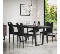 Aria Dining Table And Chairs - Black Table Top w Black Legs + Monza Faux Leather Dining Chair Set Of 6 More4Homes Black One Size