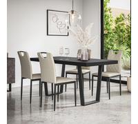 Aria Dining Table And Chairs - Black Table Top w Black Legs + Monza Linen Dining Chair Set Of 4 More4Homes Beige One Size