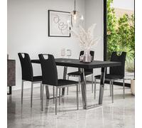 Aria Dining Table And Chairs - Black Table Top w Chrome Legs + Monza Faux Leather Dining Chair w Chrome Legs Set Of 4 More4Homes Black One Size