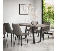 (Grey) Aria Dining Table And Chairs Concrete Effect Table w 4-6 Nova Faux Leather Chair