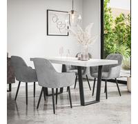 (Grey) Aria Dining Table And Chairs - Marble Effect Table w 4-6 Anika Velvet Chair