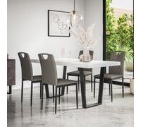 Aria Dining Table And Chairs - White Marble Effect Table Top w Black Legs + Monza Faux Leather Dining Chair Set Of 4 More4Homes Grey One Size