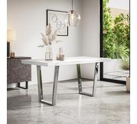 More4Homes Aria 4-6 Seater Dining Table Modern White Marble Effect Table Top W Chrome Legs