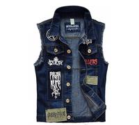 Aria Luxe Classic Vintage Men's Jeans Vest Sleeveless Jackets Fashion Patch Designs Punk Rock Style Ripped Cowboy Frayed Denim Vest Tanks(M)