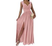 Aria Luxe Placitiume Women's 2025 Maxi Dresses - Wrap V-Neck Ruched Formal Bridesmaid & Wedding Guest Gown (Pink,XXL,XXL,Regular,Regular)(Pink,XL)