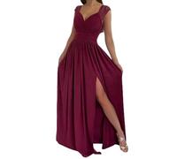 Aria Luxe Placitiume Women's 2025 Maxi Dresses - Wrap V-Neck Ruched Formal Bridesmaid & Wedding Guest Gown (Pink,XXL,XXL,Regular,Regular)(Burgundy,XL)