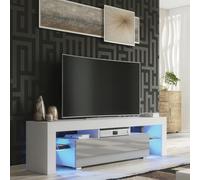 Aria Tv Unit 160Cm White And Grey High Gloss Doors With Led Lighting - Creative Furniture