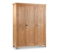 Julian Bowen Marlborough 3 Door Wardrobe With Shelving - Solid Oak