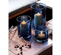 ARIAMOTION Blue Candle Holder for Pillar Set 3 Modern Glass Bubbles Hurricane Cylinder Vases Table centerpieces Home Decor Tabletop Kitchen Island Dining Room Coffee Bar 8" 5" 3.5" Height
