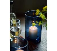 ARIAMOTION Glass Hurricane Candle Holder for Pillar Blue Cylinder Vase Flower Centerpiece Seeded Bubbles Modern Table Decoration for Kitchen Living Room 8 Inch 5 inch Diam