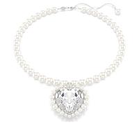 Swarovski Ariana Grande x necklace, Crystal pearl, Heart cut, Heart, White, Rhodium plated