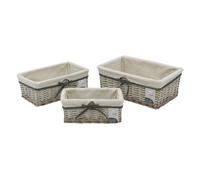 Arianna Rectangular Willow Storage Basket, Set of 3, Grey Wash JVL Mid Grey S