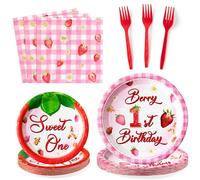 ArianQicult Berry First Birthday Party Supplies - 96Pcs Sweet One Strawberry Plates Napkins Forks Tableware, Disposable Paper Plates Party Decoration for 1st Birthday Baby Shower Table Decor, Serve 24