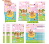ArianQicult Capybara Party Favor Bags - 50Pcs Pink Capybara Patterns Goody Candy Treat Bags, Cute Animals Themed Party Decorations for Kids Boys Girls Birthday Baby Shower Animals Events Supplies