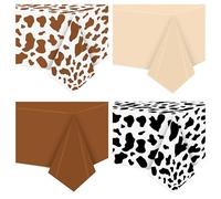 ArianQicult Highland Cow Party Tablecloths - 4Pcs Highland Cattle Birthday Table Covers, Cow Print Themed Party Decorations Plastic Disposable Rectangular Table Cloth for Kids Birthday Baby Shower