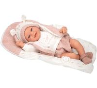 ARIAS Elegant 40cm Colin Doll in Pink and White with Matching Pillow Her Weight is so Real That She Looks Like A Real Baby Includes Dummy and Pillow Toy for Children of All