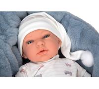 ARIAS Elegant Andie Doll 40 cm Dress with White Pyjamas and Car Print His Weight is so Real THAT It Looks Like A Real Baby Includes Dummy and Cot Toy
