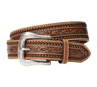 Ariat 1 1/2" Buck Stitching Floral Tooled Tan Belt (36)