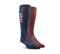ARIAT AriatTEK Essential Womens Socks 2pk - Multi Blue/Brown