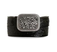Ariat Black Tooled Belt with Rhinestone Buckle, Black, Medium